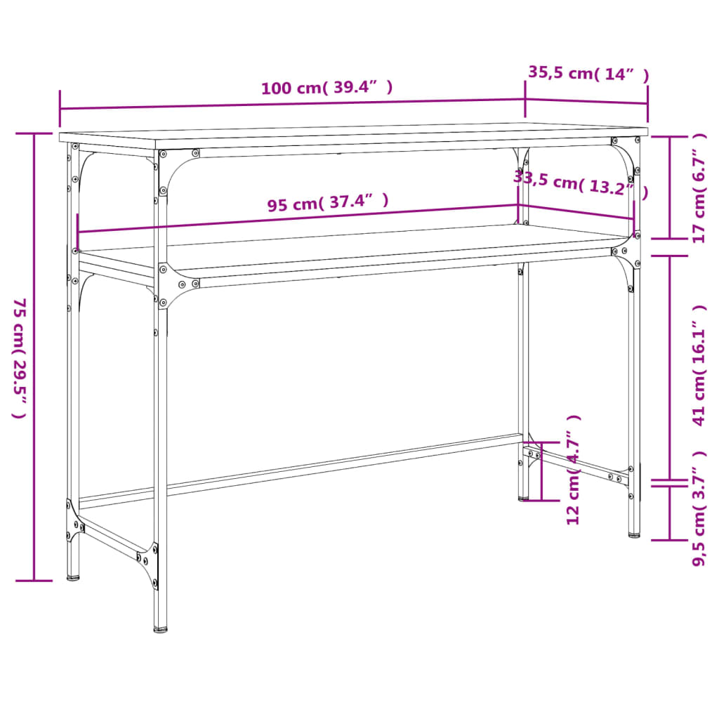 Console Table Grey Sonoma 100x35.5x75 cm Engineered Wood