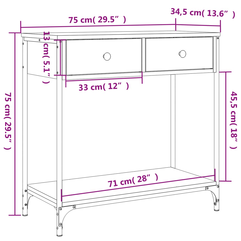 Console Table Smoked Oak 75x34.5x75 cm Engineered Wood
