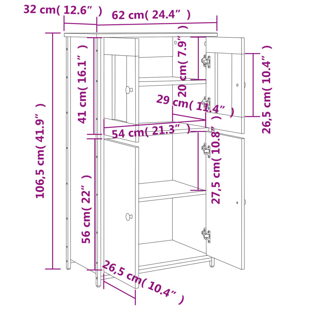 Highboard 62X32X106.5 Cm Engineered Wood