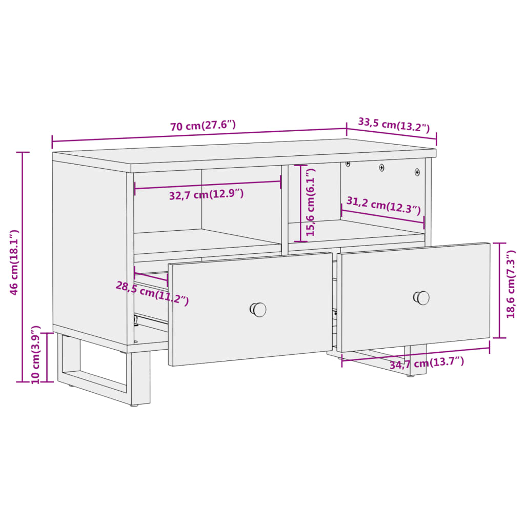 Tv Cabinet Brown And Black 70X33.5X46 Cm Solid Wood Mango