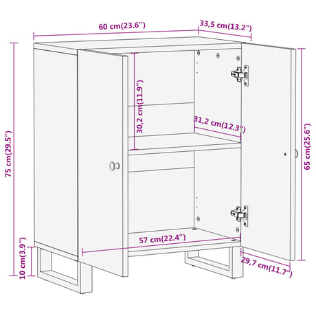 Side Cabinet Brown And Black 60X33.5X75 Cm Solid Wood Mango