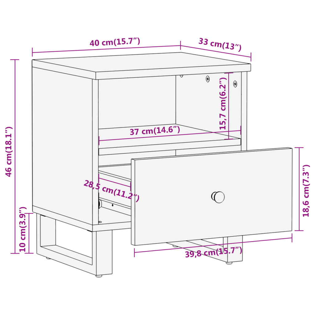 Bedside Cabinet Brown And Black Solid Wood Mango