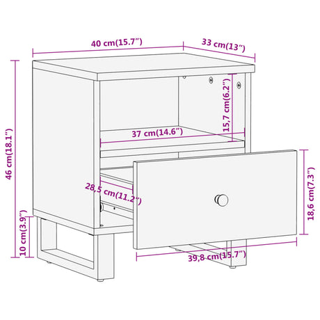 Bedside Cabinet Brown And Black Solid Wood Mango
