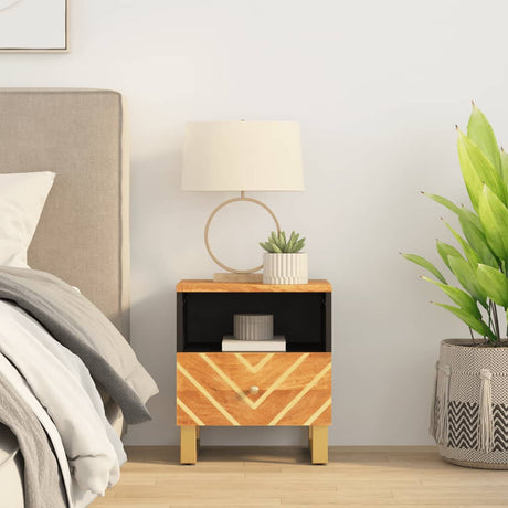 Bedside Cabinet Brown And Black Solid Wood Mango