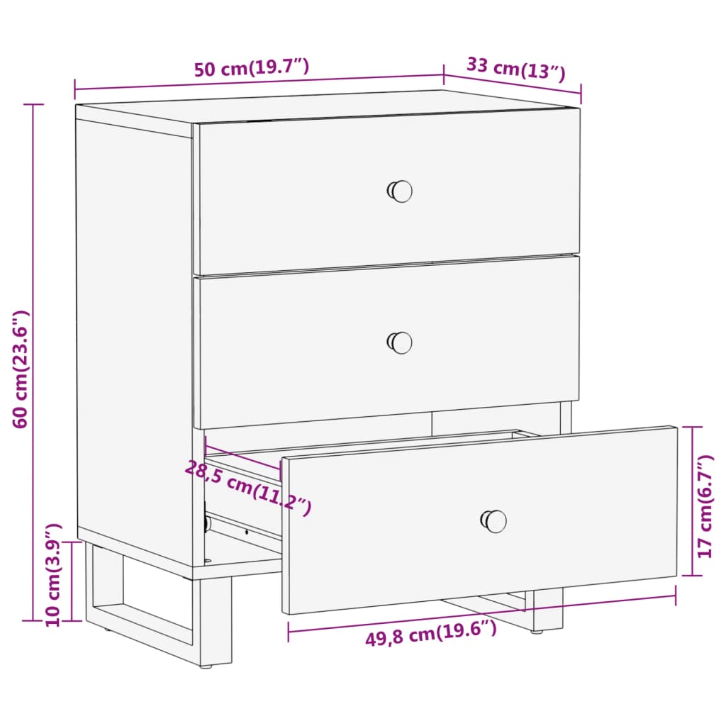 Bedside Cabinet Brown And Black 50X33X60 Cm Solid Wood Mango