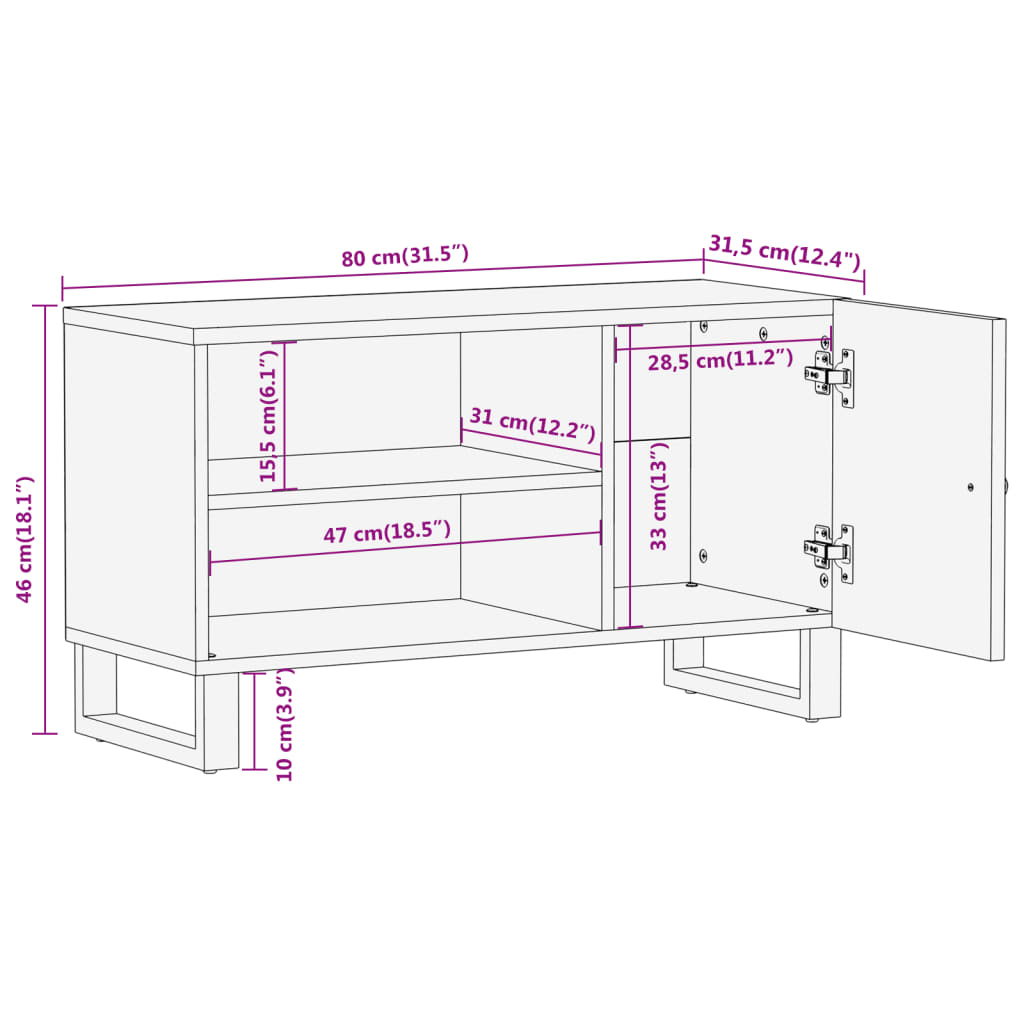 Tv Cabinet Brown And Black 80X31.5X46 Cm Solid Wood Mango