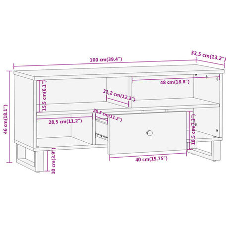 Tv Cabinet Brown And Black 100X33.5X46 Cm Solid Wood Mango