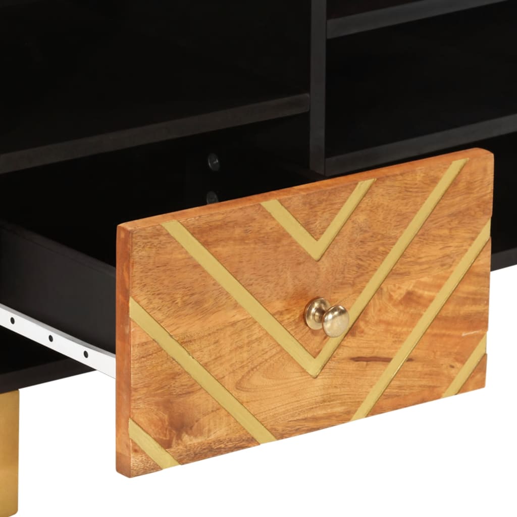Tv Cabinet Brown And Black 100X33.5X46 Cm Solid Wood Mango