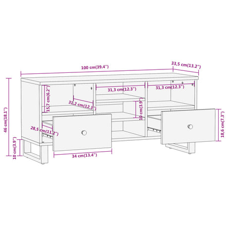 Tv Cabinet Brown And Black 100X33.5X46 Cm Solid Wood Mango