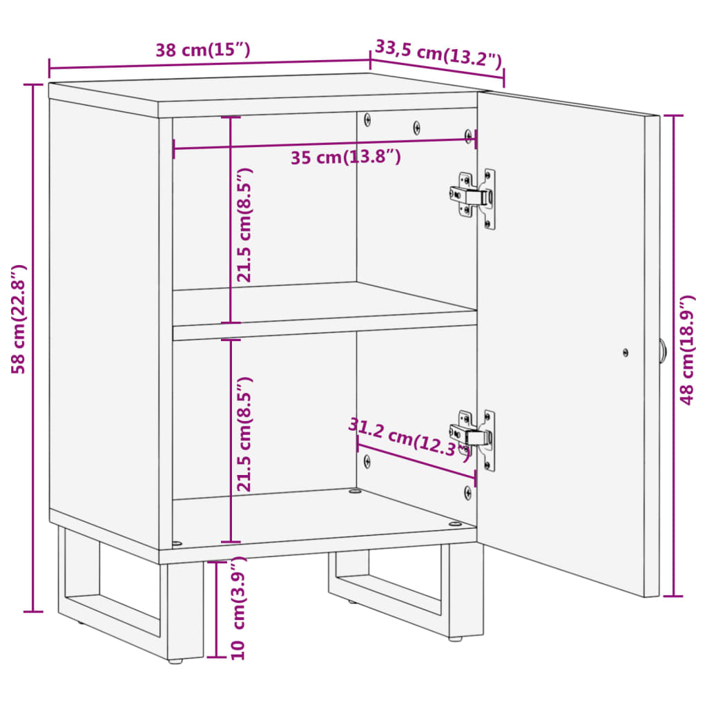 Bathroom Cabinet Brown And Black 38X33.5X58 Cm Solid Wood Mango