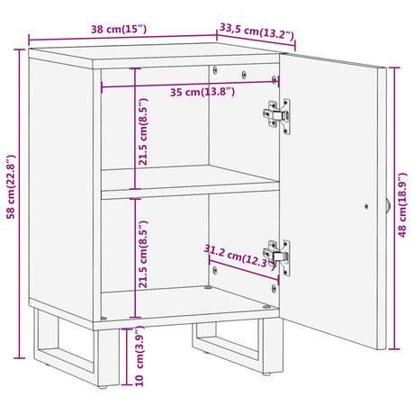 Bathroom Cabinet Brown And Black 38X33.5X58 Cm Solid Wood Mango