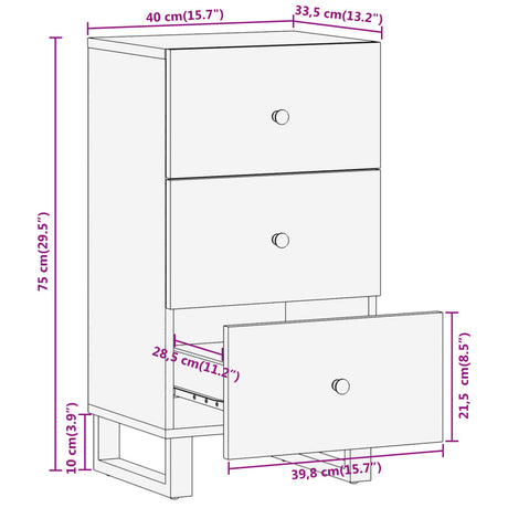 Side Cabinet Brown And Black 40X33.5X75 Cm Solid Wood Mango