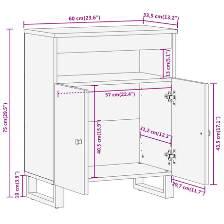 Side Cabinet Brown And Black 60X33.5X75 Cm Solid Wood Mango