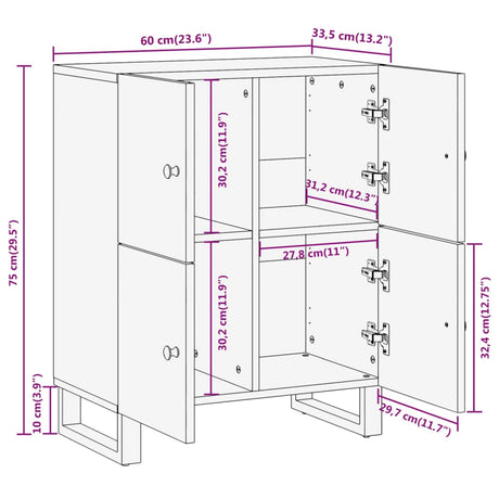 Side Cabinet Brown And Black 60X33.5X75 Cm Solid Wood Mango