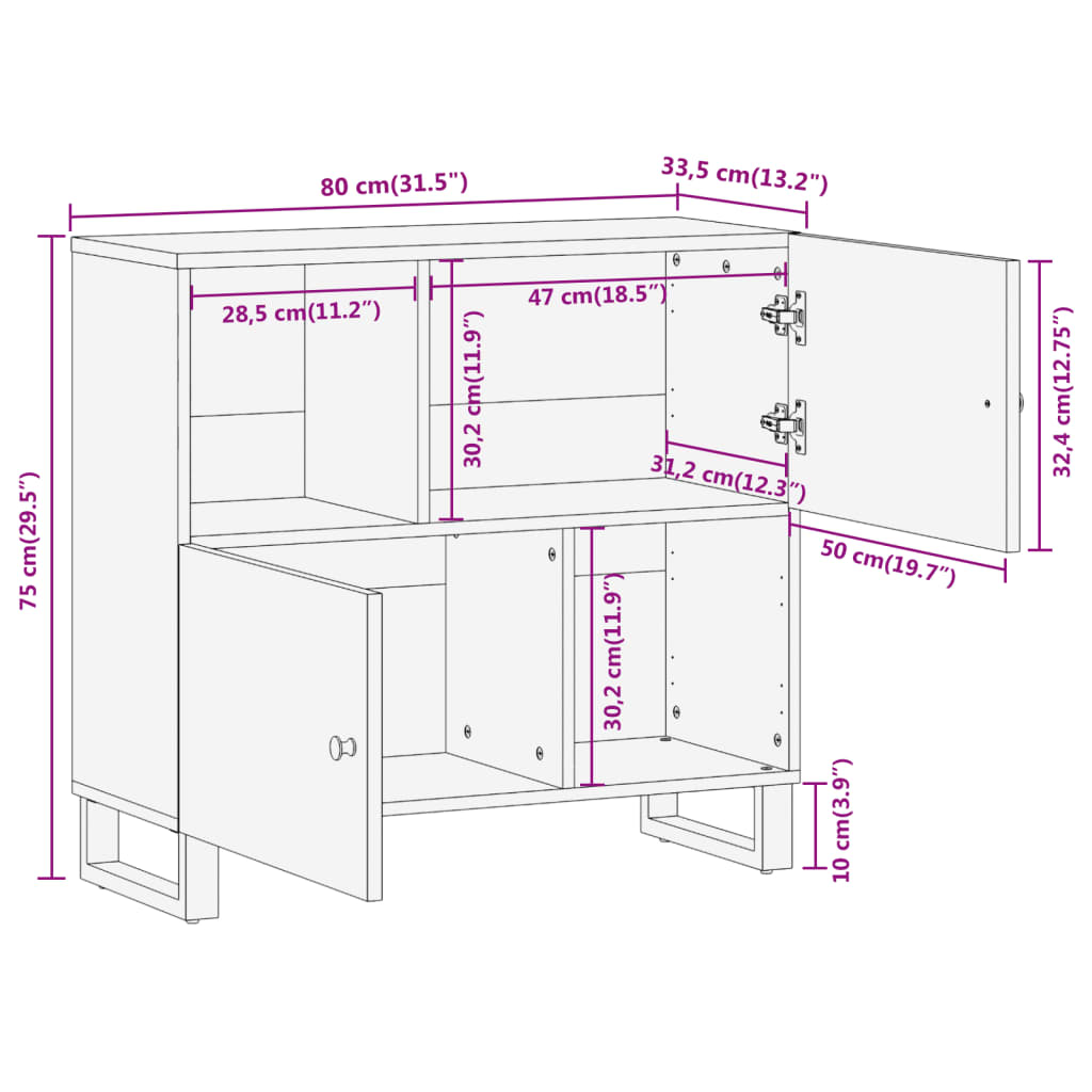 Side Cabinet Brown And Black 80X33.5X75 Cm Solid Wood Mango