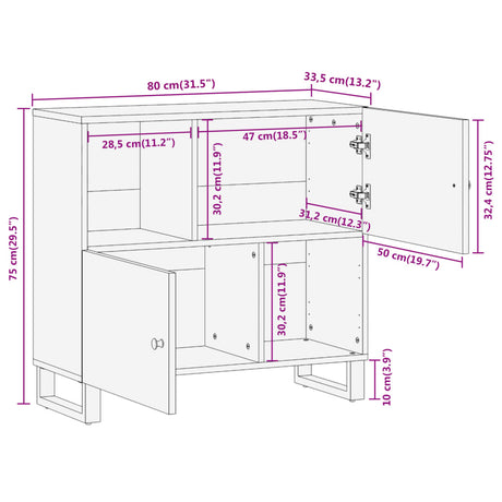 Side Cabinet Brown And Black 80X33.5X75 Cm Solid Wood Mango