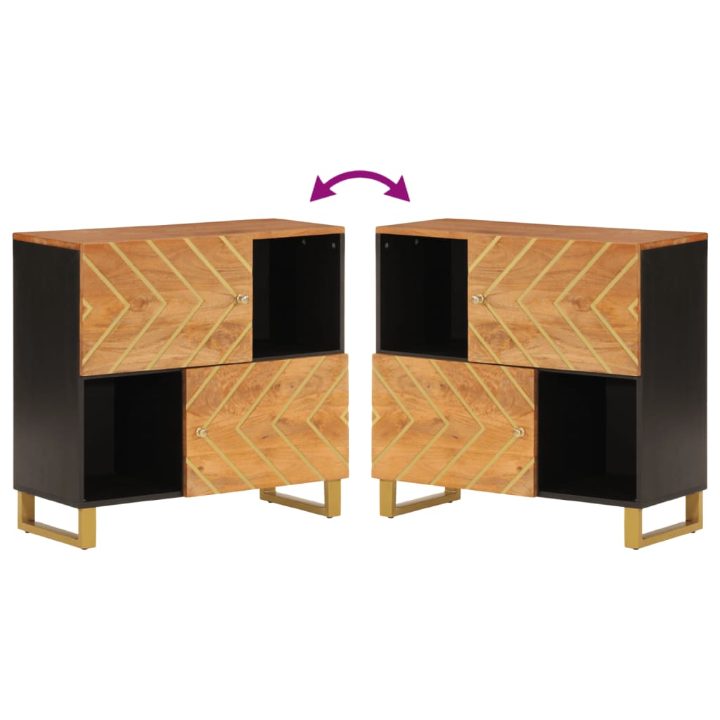 Side Cabinet Brown And Black 80X33.5X75 Cm Solid Wood Mango