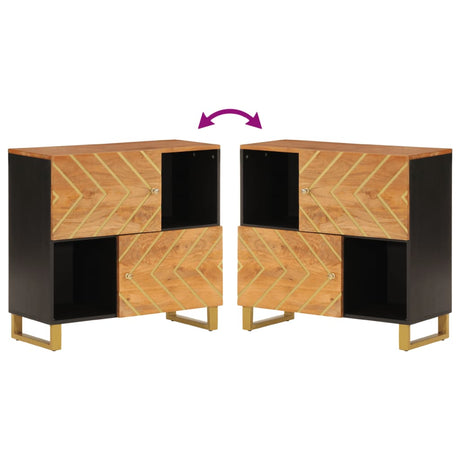 Side Cabinet Brown And Black 80X33.5X75 Cm Solid Wood Mango