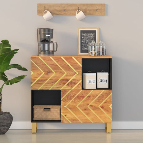 Side Cabinet Brown And Black 80X33.5X75 Cm Solid Wood Mango