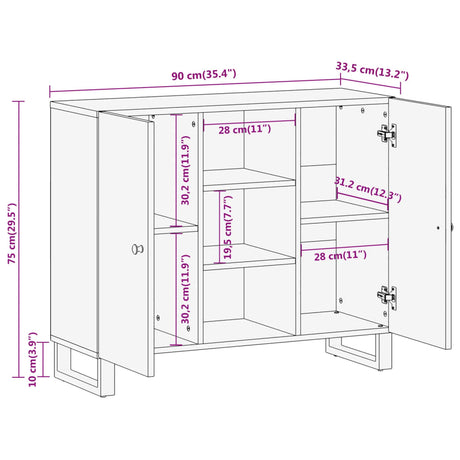 Side Cabinet Brown And Black 90X33.5X75 Cm Solid Wood Mango
