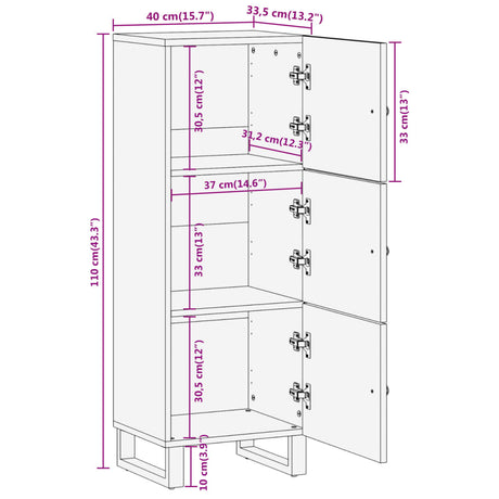 Highboard Brown And Black 40X33.5X110 Cm Solid Wood Mango