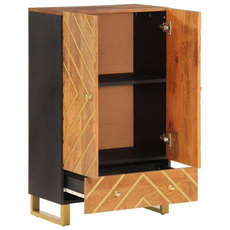 Highboard Brown And Black 60X33.5X100 Cm Solid Wood Mango