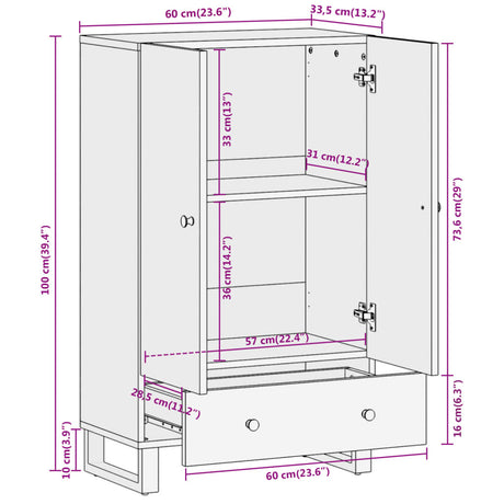 Highboard Brown And Black 60X33.5X100 Cm Solid Wood Mango