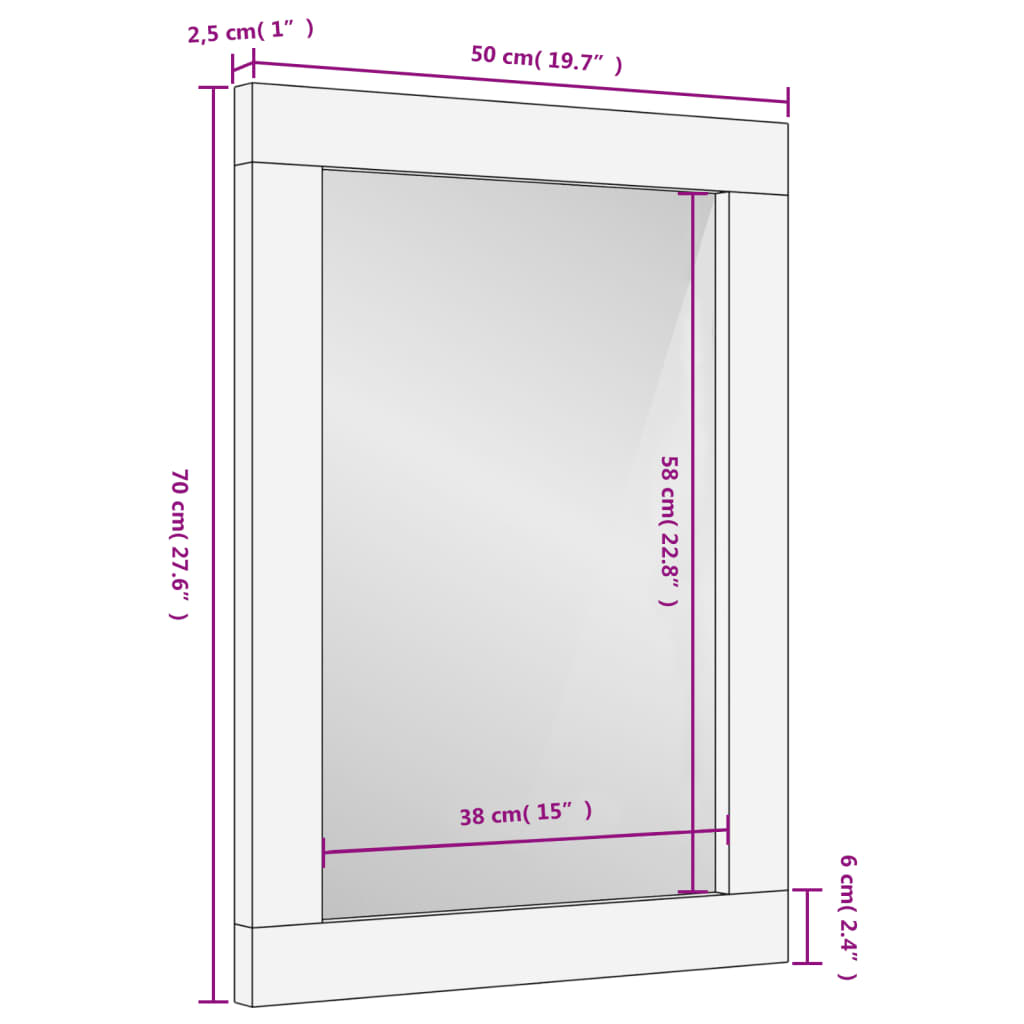 Bathroom Mirror 50X70X2.5 Cm Solid Wood Mango And Glass