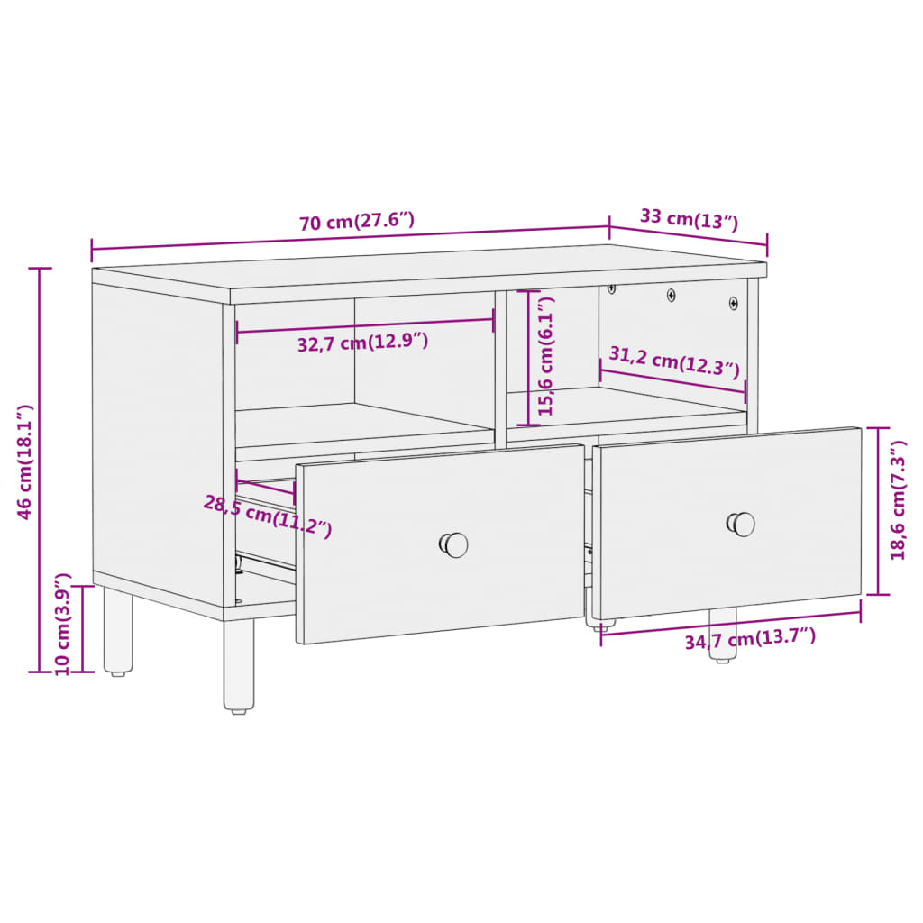 Tv Cabinet 70X33X46 Cm Solid Wood Acacia