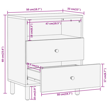 Bedside Cabinet 50X33X60 Cm Solid Wood Acacia
