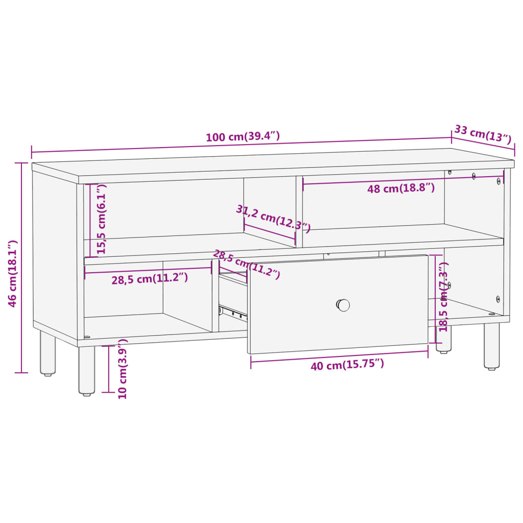 Tv Cabinet 100X33X46 Cm Solid Wood Acacia