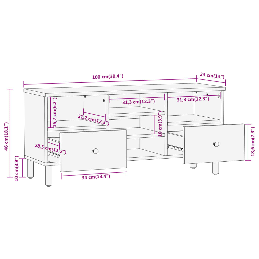 Tv Cabinet 100X33X46 Cm Solid Wood Acacia