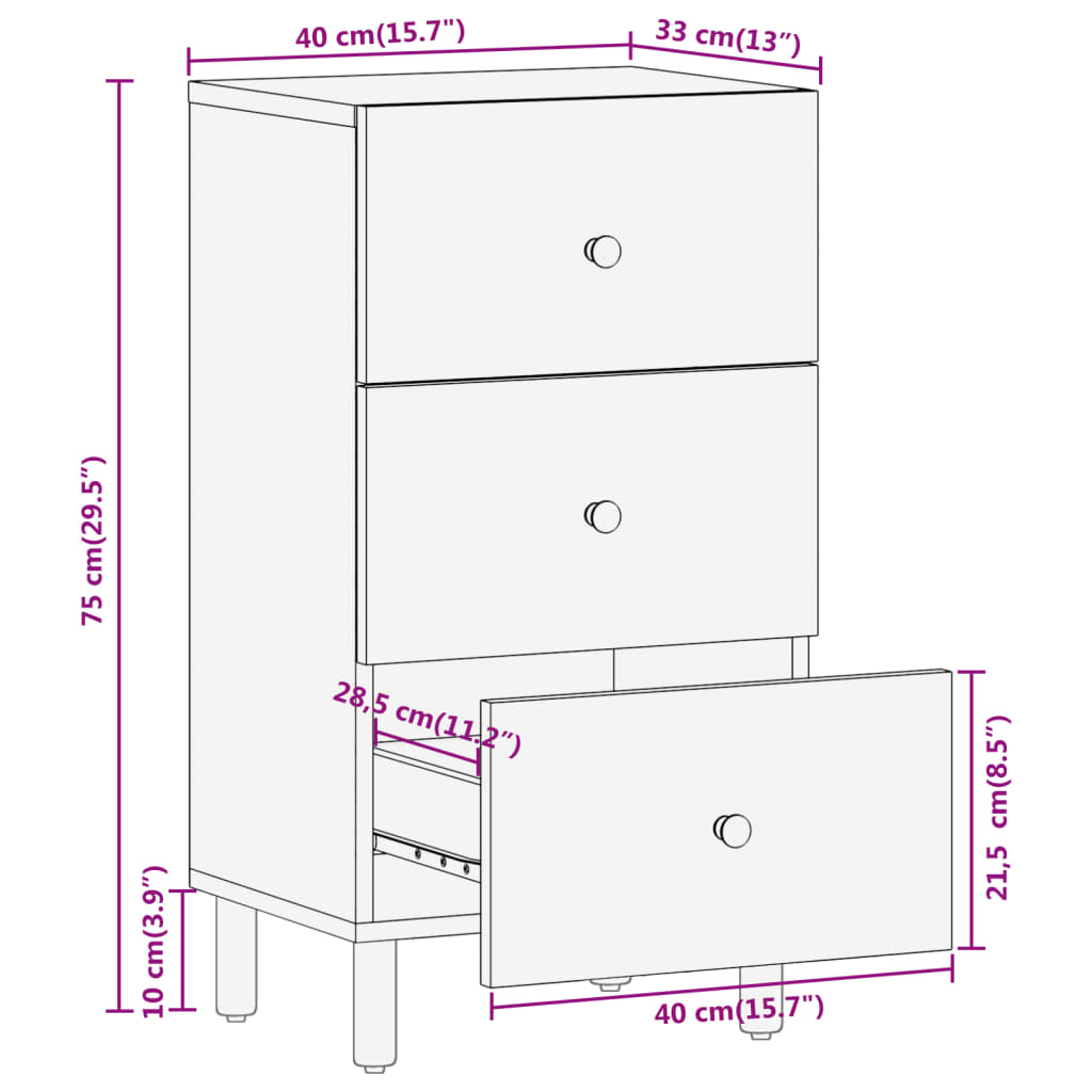 Side Cabinet 40X33X75 Cm Solid Wood Acacia