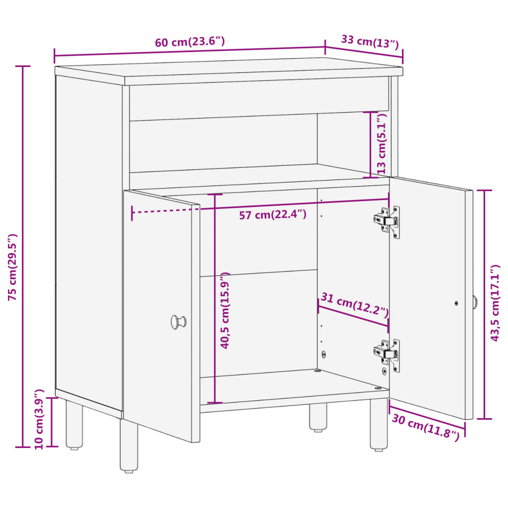Side Cabinet 60X33X75 Cm Solid Wood Acacia