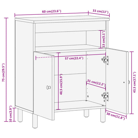 Side Cabinet 60X33X75 Cm Solid Wood Acacia