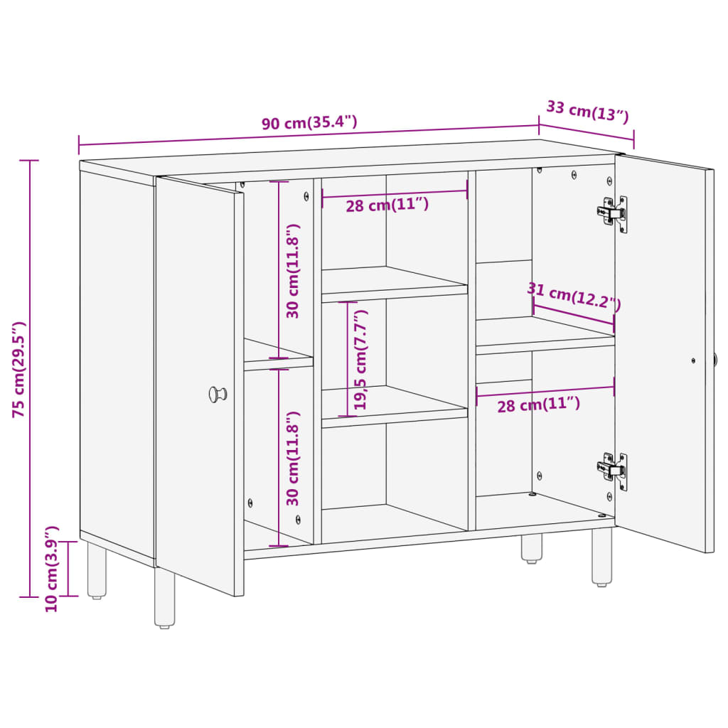 Side Cabinet 90X33X75 Cm Solid Wood Acacia
