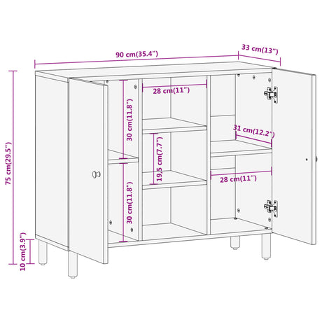 Side Cabinet 90X33X75 Cm Solid Wood Acacia