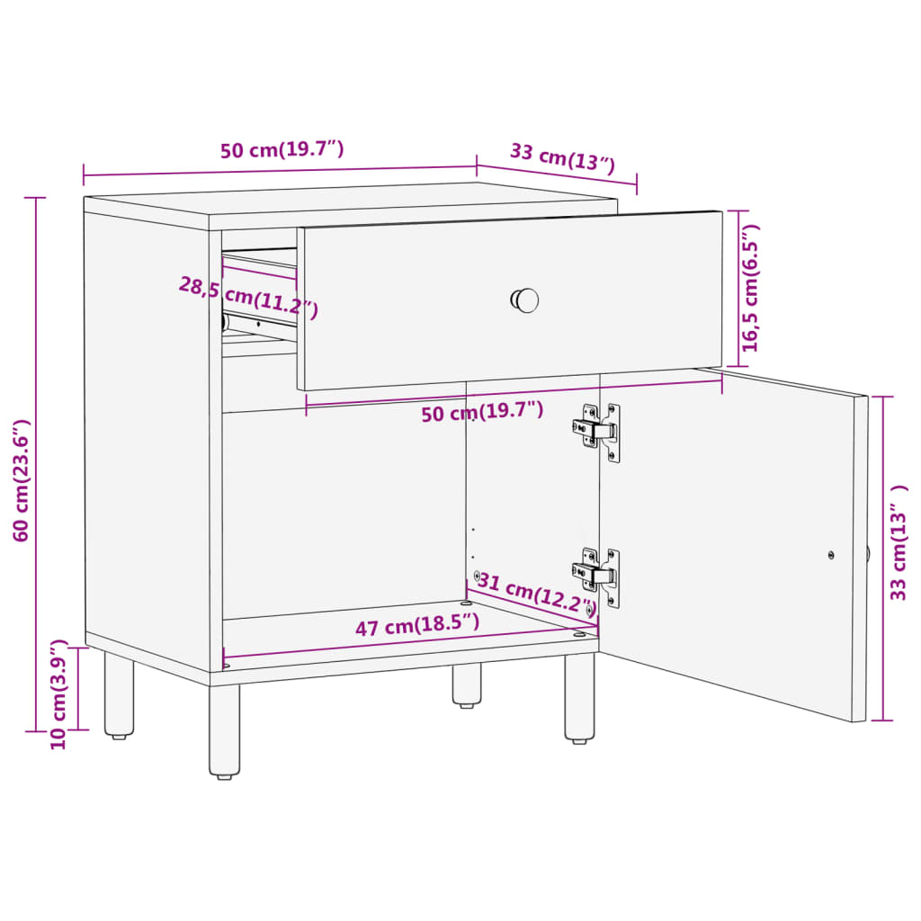 Bedside Cabinet 50X33X60 Cm Solid Wood Mango