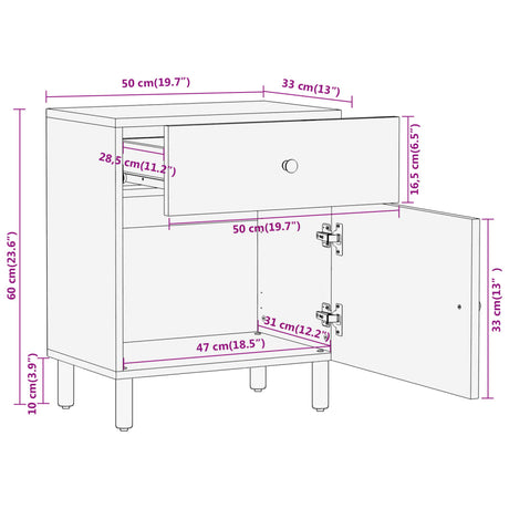 Bedside Cabinet 50X33X60 Cm Solid Wood Mango