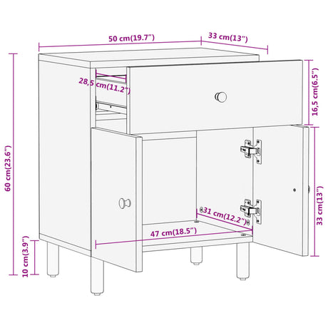 Bedside Cabinet 50X33X60 Cm Solid Wood Mango