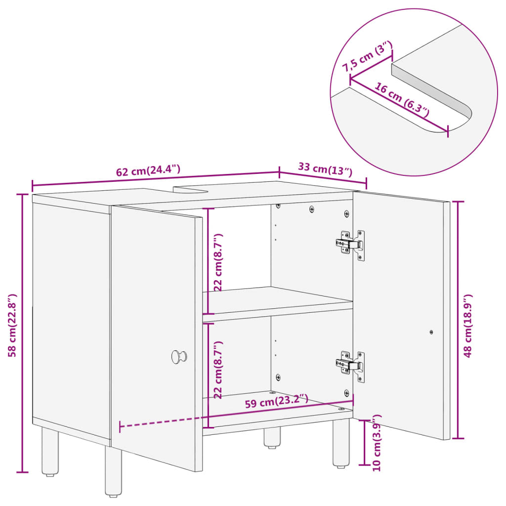 Bathroom Sink Cabinet 62X33X58 Cm Solid Wood Mango