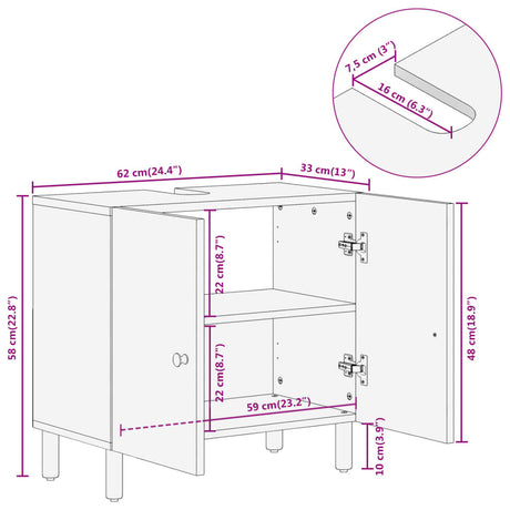 Bathroom Sink Cabinet 62X33X58 Cm Solid Wood Mango