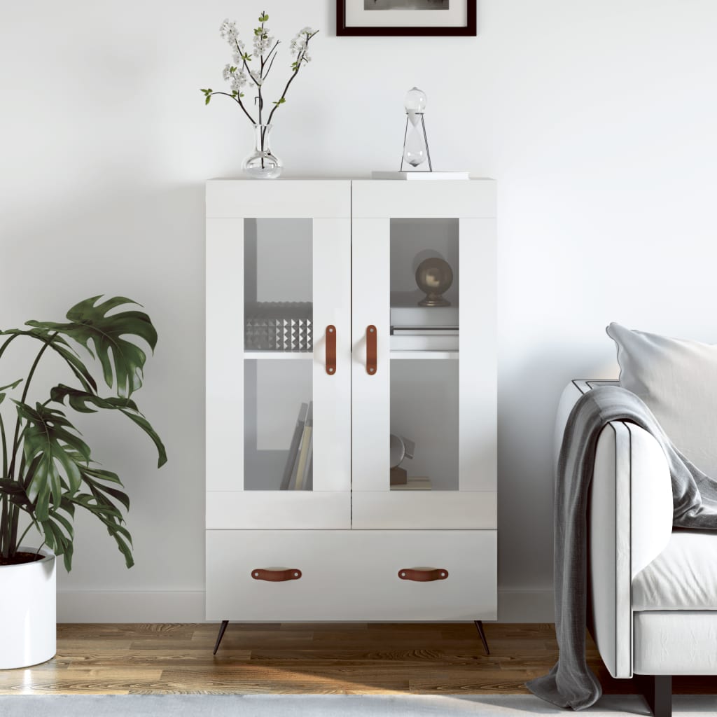 Highboard High Gloss White 69.5x31x115 cm Engineered Wood