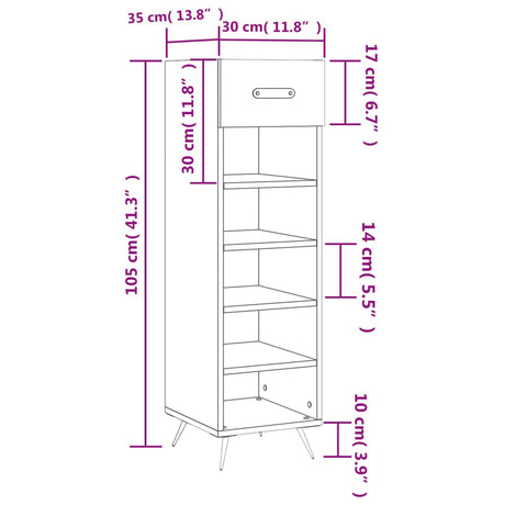 Shoe Cabinet 30X35X105 Cm Engineered Wood