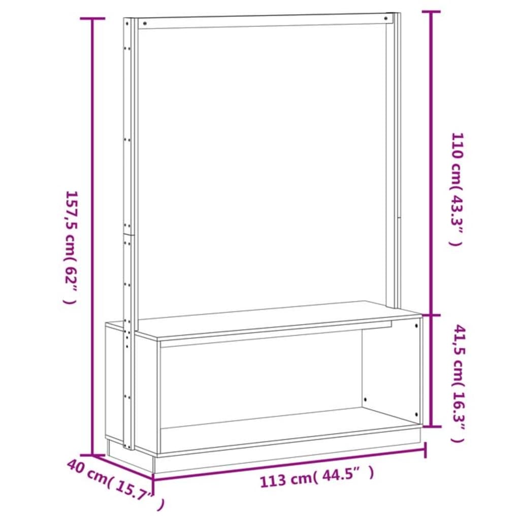 Clothes Rack With Shoe Storage 113X40X157.5 Cm Solid Wood Pine