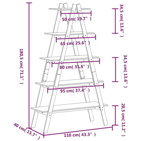 5-Tier Shelf A-Shape 110X40X180.5 Cm Solid Wood Pine