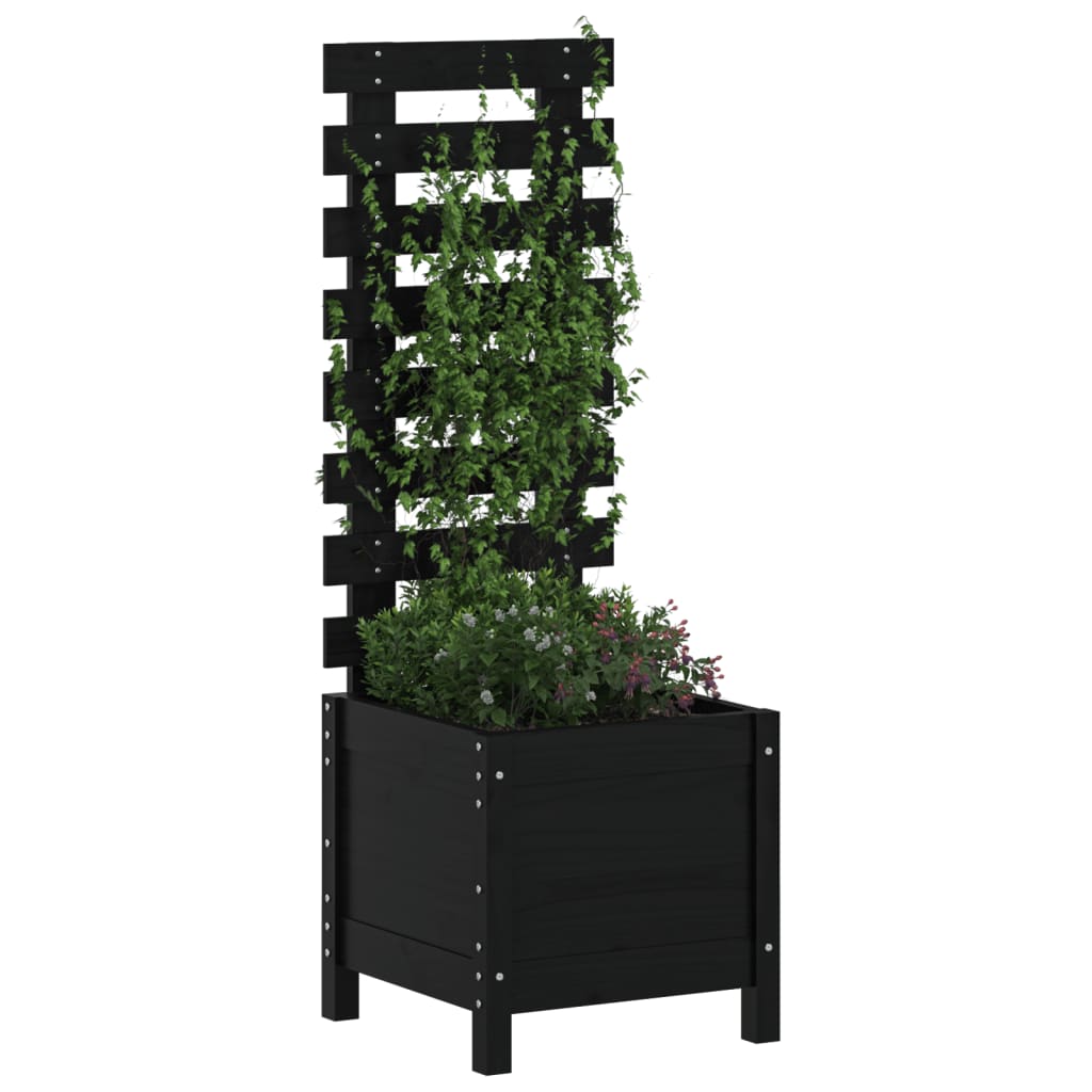 Garden Planter With Rack Black Solid Wood Pine