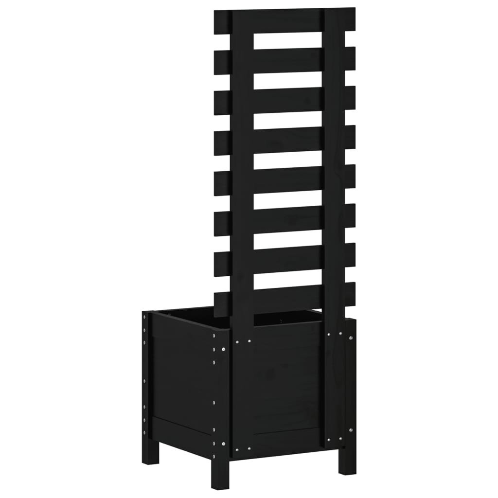 Garden Planter With Rack Black Solid Wood Pine