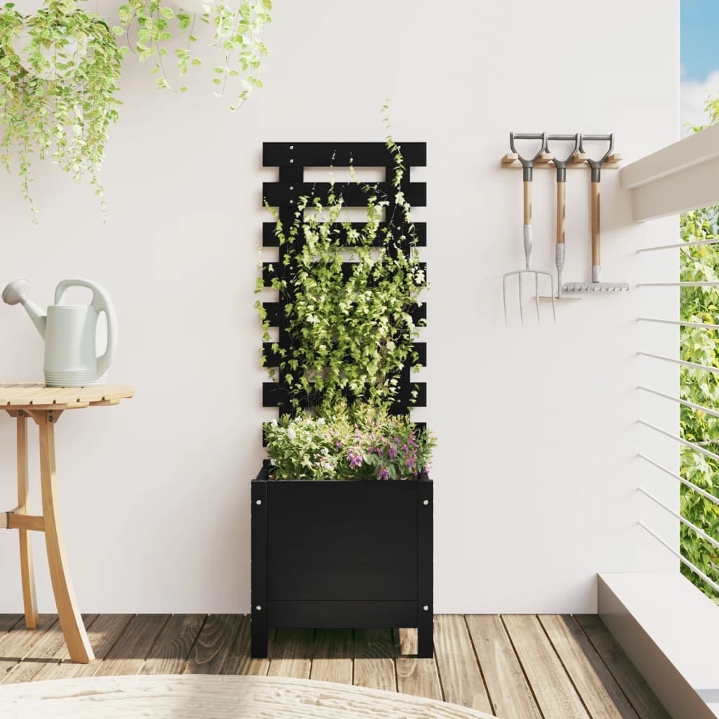 Garden Planter With Rack Black Solid Wood Pine