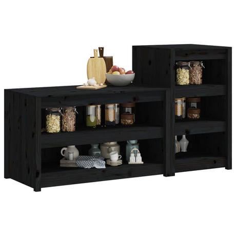 Outdoor Kitchen Cabinets 2 Pcs Black Solid Wood Pine